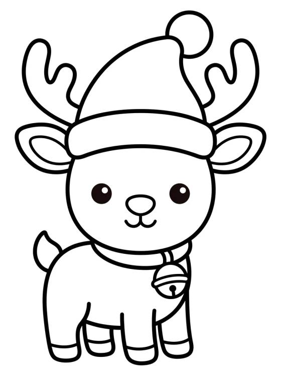 Desenho de Rena de Natal Fofinha com Touquinha para colorir e imprimir grátis