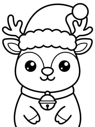 Desenho de Rena de Natal Kawaii para colorir e imprimir grátis