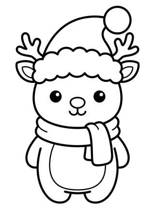 Desenho de Rena de Natal Kawaii para colorir e imprimir grátis