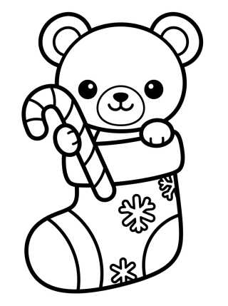 Desenho de Ursinho de Natal na Meia para colorir e imprimir grátis