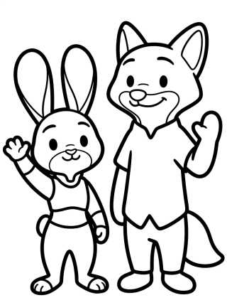 Desenho de Nick Wilde e Judy Hopps Amigos para colorir e imprimir grátis