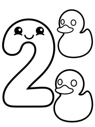 Número 2 com Patinhos Fofos para colorir Desenho de Número 2 com Patinhos Fofos para colorir e imprimir grátis