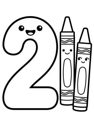 Desenho de Número 2 Divertido com Giz de Cera para colorir e imprimir grátis