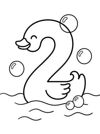 Desenho de Número 2 Patinho Divertido para colorir e imprimir grátis