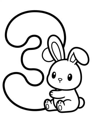Número 3 com Coelhinho para colorir Desenho de Número 3 com Coelhinho para colorir e imprimir grátis