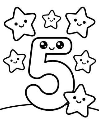 Número 5 com Estrelas para colorir Desenho de Número 5 com Estrelas para colorir e imprimir grátis