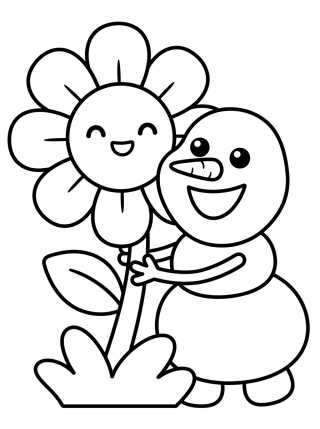 Desenho de Olaf Abraçando uma Flor no Verão para colorir e imprimir grátis