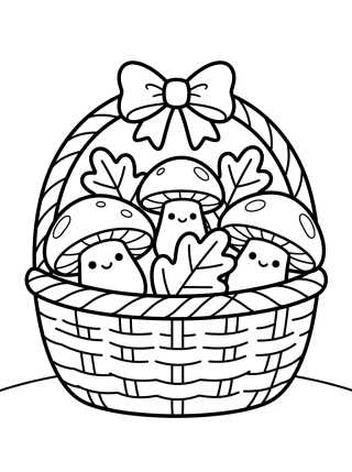 Cesta de Cogumelos e Folhas para colorir Desenho de Cesta de Cogumelos e Folhas para colorir e imprimir grátis