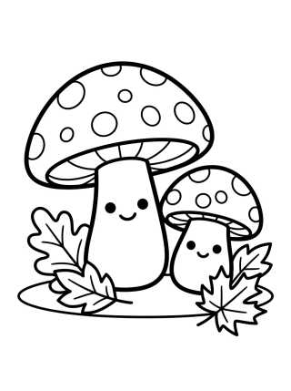 Desenho de Cogumelos e Folhas de Outono para colorir e imprimir grátis