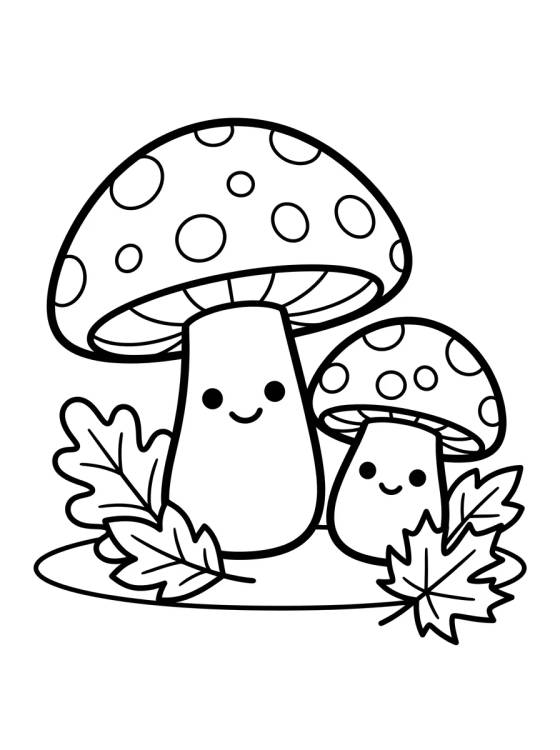 Desenho de Cogumelos e Folhas de Outono para colorir e imprimir grátis