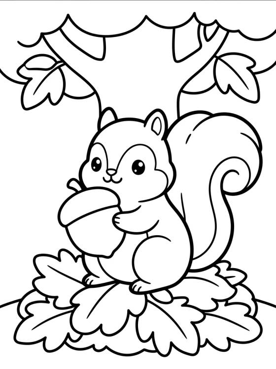 Esquilo com Nozes no Outono para colorir Desenho de Esquilo com Nozes no Outono para colorir e imprimir grátis