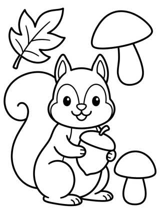 Esquilo Fofo com Nozes e Cogumelos para colorir Desenho de Esquilo Fofo com Nozes e Cogumelos para colorir e imprimir grátis