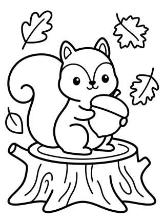 Desenho de Esquilo Fofo no Outono para colorir e imprimir grátis
