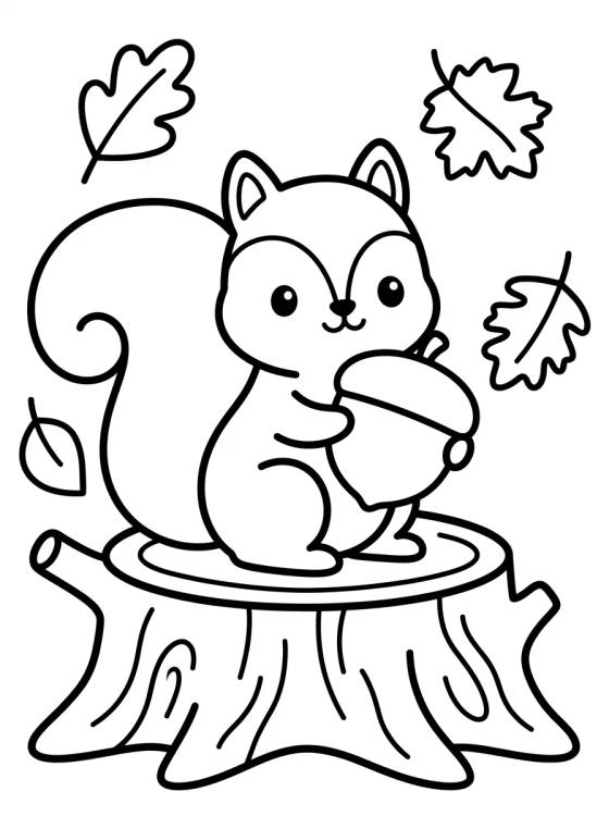 Desenho de Esquilo Fofo no Outono para colorir e imprimir grátis