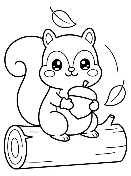 Desenho de Esquilo Kawaii Segurando uma Noz para colorir e imprimir grátis