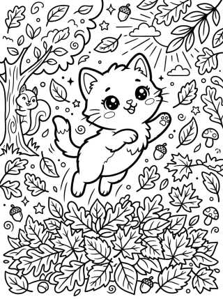 Gatinho nas Folhas Secas para colorir Desenho de Gatinho nas Folhas Secas para colorir e imprimir grátis