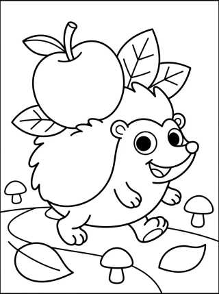 Ouriço Carregando Maçã e Folhas para colorir Desenho de Ouriço Carregando Maçã e Folhas para colorir e imprimir grátis