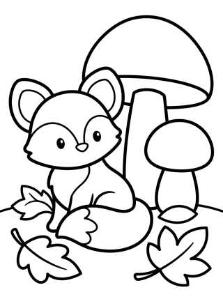 Desenho de Raposa e Cogumelos no Outono para colorir e imprimir grátis