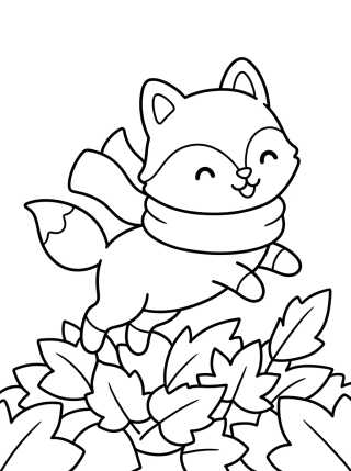 Desenho de Raposinha com Folhas de Outono para colorir e imprimir grátis