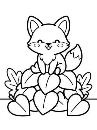 Desenho de Raposinha entre Folhas de Outono para colorir e imprimir grátis