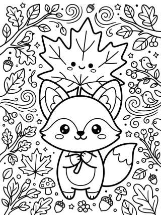 Raposinha Fofa com Folha de Outono para colorir Desenho de Raposinha Fofa com Folha de Outono para colorir e imprimir grátis