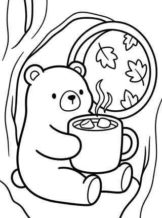 Desenho de Ursinho Aconchegante Toma Chocolate Quente para colorir e imprimir grátis