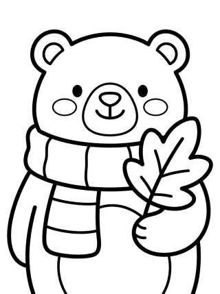 Desenho de Ursinho com Cachecol no Outono para colorir e imprimir grátis