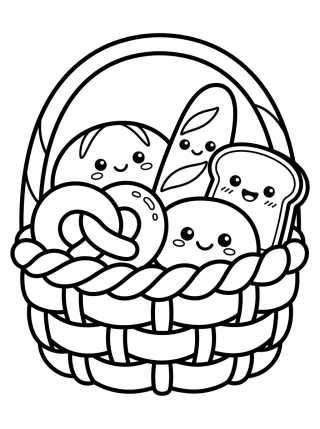 Desenho de Cesta de Pães Alegre para colorir e imprimir grátis
