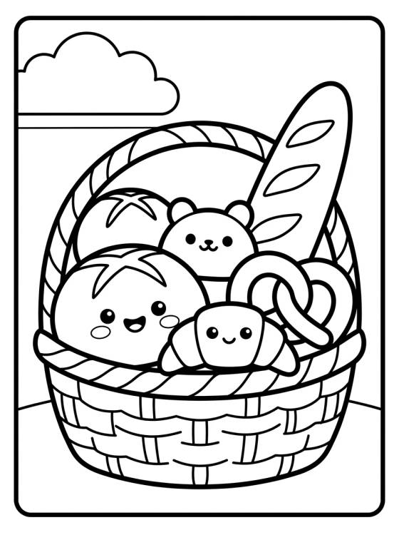 Desenho de Cesta de Pães Variados para colorir e imprimir grátis