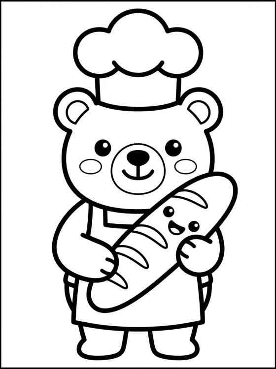 Desenho de Ursinho Padeiro com Baguete para colorir e imprimir grátis