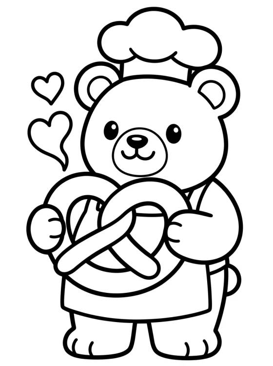 Ursinho Padeiro com Pretzel para colorir Desenho de Ursinho Padeiro com Pretzel para colorir e imprimir grátis