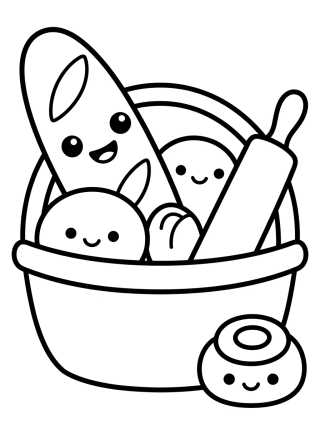 Desenho de Vitrine de Pães e Baguete Fofa para colorir e imprimir grátis