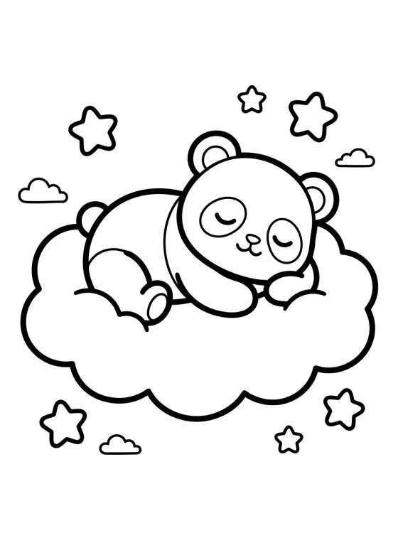 Desenho de Panda Bebê Dormindo na Nuvem para colorir e imprimir grátis