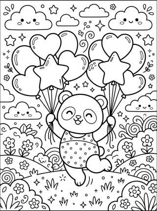 Panda Brincando com Balões para colorir Desenho de Panda Brincando com Balões para colorir e imprimir grátis