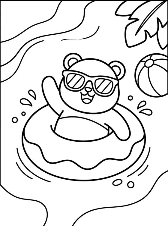Desenho de Panda de Férias na Piscina para colorir e imprimir grátis