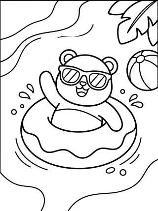 Panda de Férias na Piscina para colorir Desenho de Panda de Férias na Piscina para colorir e imprimir grátis