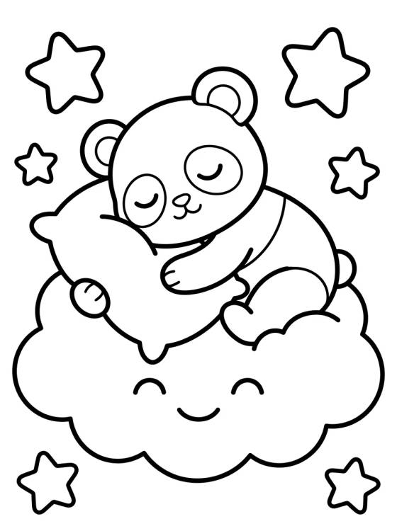 Desenho de Panda Fofo Dormindo na Nuvem para colorir e imprimir grátis