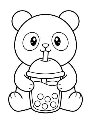 Desenho de Panda Fofo Tomando Chá de Bolinhas para colorir e imprimir grátis