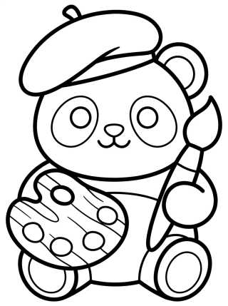 Desenho de Panda Pintor com Pincel e Paleta para colorir e imprimir grátis