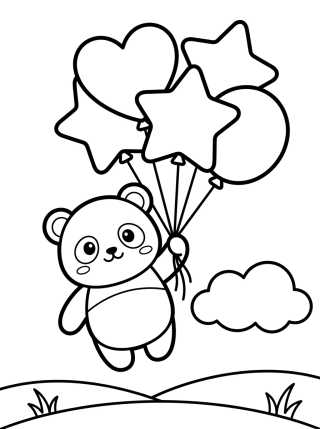 Panda Voando com Balões para colorir Desenho de Panda Voando com Balões para colorir e imprimir grátis