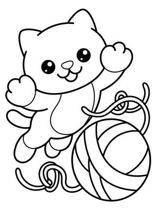Desenho de Pandy Gato Brincando com Bola de Lã para colorir e imprimir grátis