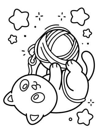 Desenho de Pandy Gato Brincando com Novelo de Lã para colorir e imprimir grátis