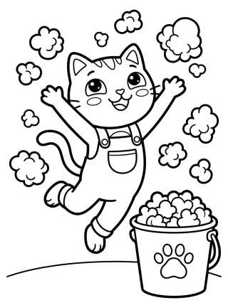 Pandy Gato Brincando com Pipoca para colorir Desenho de Pandy Gato Brincando com Pipoca para colorir e imprimir grátis