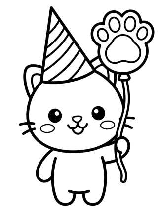 Desenho de Pandy Gato com Chapéu de Festa para colorir e imprimir grátis