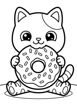 Desenho de Pandy Gato com Lanchinho de Rosquinha para colorir e imprimir grátis