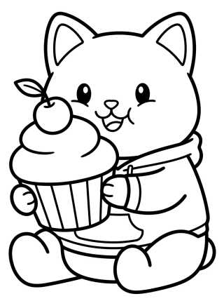 Pandy Gato Comer Cupcake para colorir Desenho de Pandy Gato Comer Cupcake para colorir e imprimir grátis