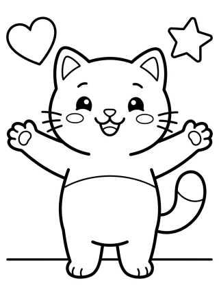 Desenho de Pandy Gato dando Abraço de Gato para colorir e imprimir grátis