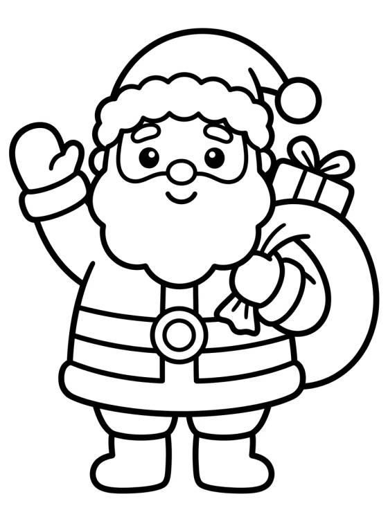 Desenho de Papai Noel Acenando Fofo para colorir e imprimir grátis