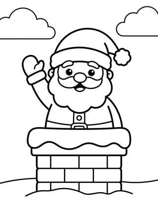 Desenho de Papai Noel Acenando na Chaminé para colorir e imprimir grátis