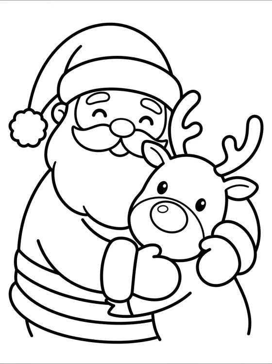 Desenho de Papai Noel com Rena Kawaii para colorir e imprimir grátis